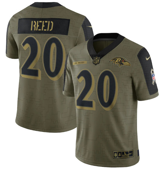 Personalized Men’s Baltimore Ravens #20 Ed Reed 2021 Olive Salute To Service Limited Stitched Jersey