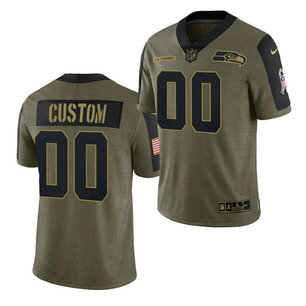 Personalized Men’s Seattle Seahawks ACTIVE PLAYER 2021 Olive Salute To Service Limited