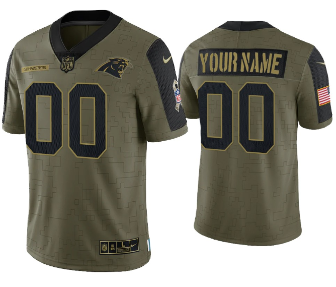 Personalized Men’s Carolina Panthers ACTIVE PLAYER 2021 Olive Salute To Service Limited Stitched Jersey