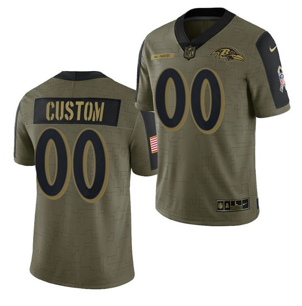 Personalized Men’s Baltimore Ravens ACTIVE PLAYER 2021 Olive Salute To Service Limited