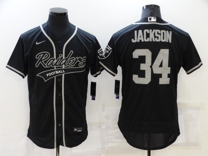 Personalized Men’s Las Vegas Raiders #34 Bo Jackson Black Flex Base Stitched Jersey
