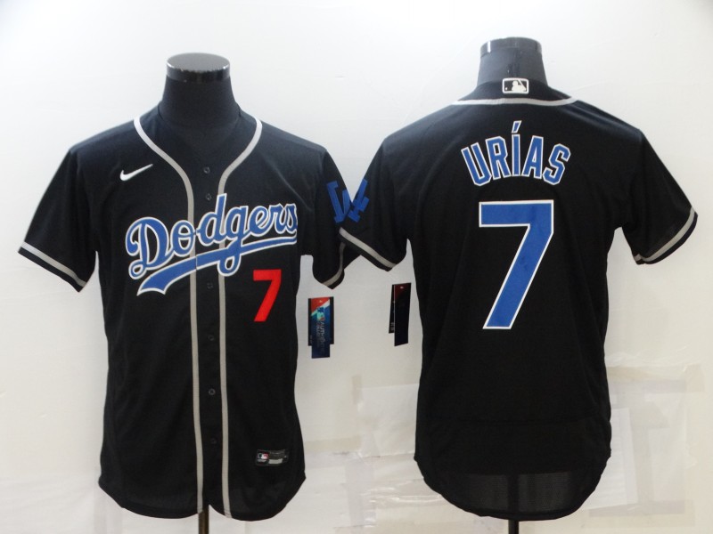 Personalized Men’s Los Angeles Dodgers #7 Julio Urias Black Blue Name Stitched MLB Flex Base Jersey
