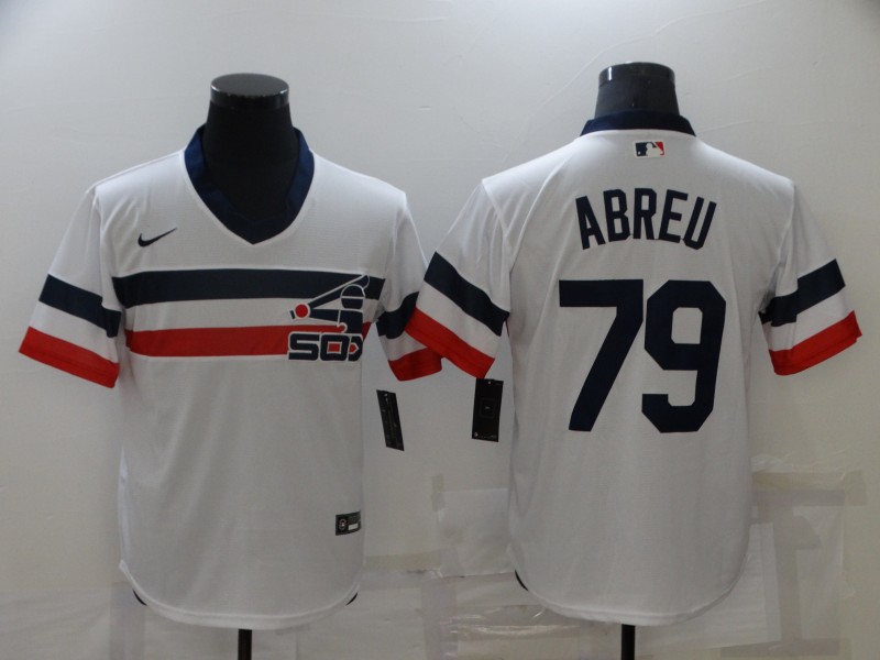Personalized Men’s Chicago White Sox #79 Jose Abreu White Throwback Cool Base Jersey