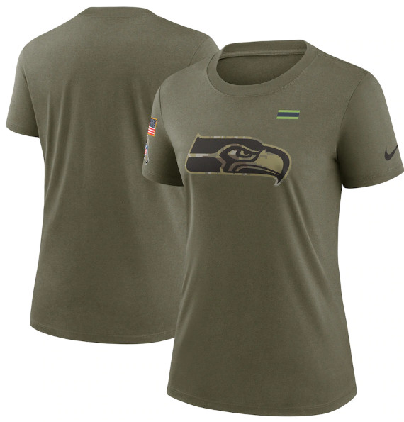 Personalized Women’s Seattle Seahawks Olive 2021 Salute To Service T-Shirt (Run Small)