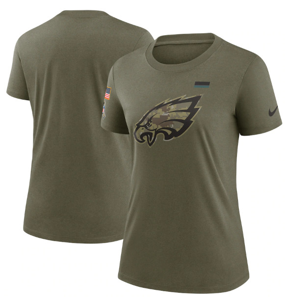 Personalized Women’s Philadelphia Eagles Olive 2021 Salute To Service T-Shirt (Run Small)