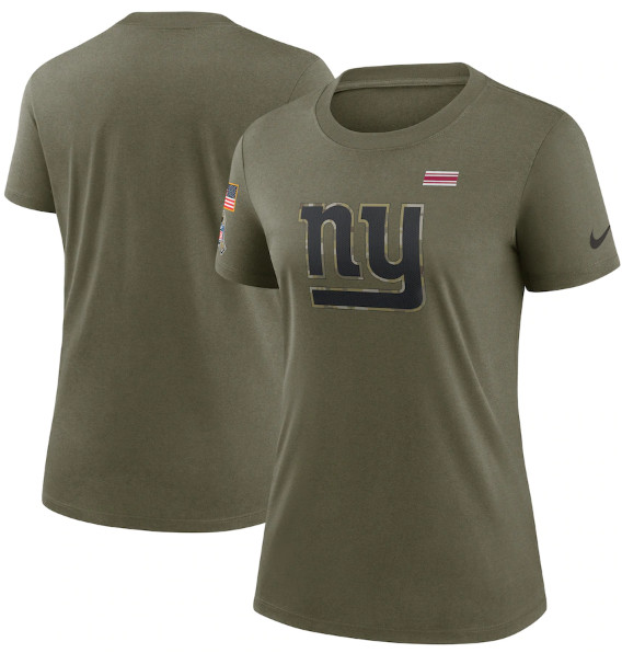 Personalized Women’s New York Giants Olive 2021 Salute To Service T-Shirt (Run Small)