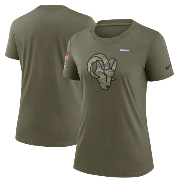 Personalized Women’s Los Angeles Rams Olive 2021 Salute To Service T-Shirt (Run Small)