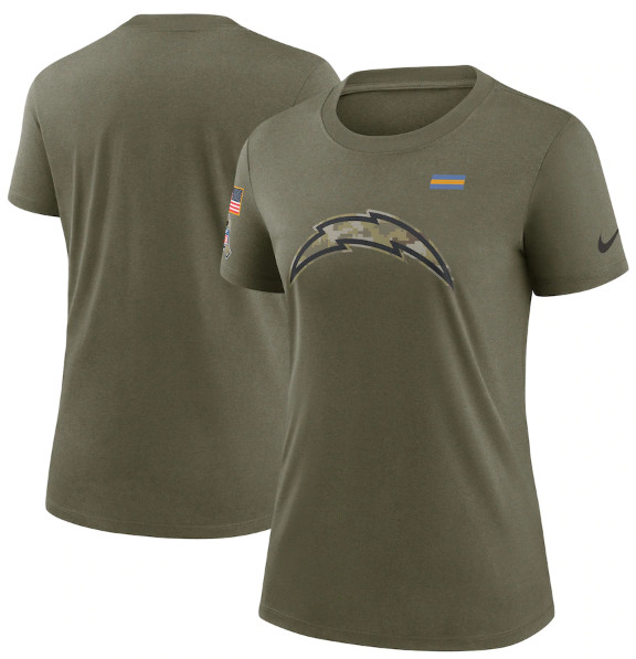 Personalized Women’s Los Angeles Chargers Olive 2021 Salute To Service T-Shirt (Run Small)