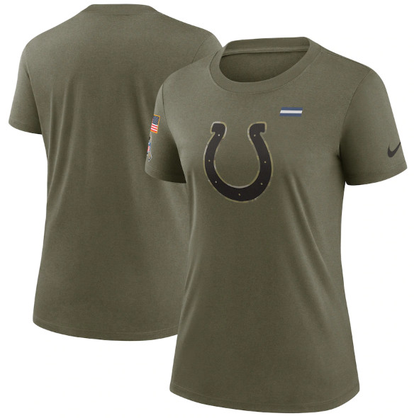 Personalized Women’s Indianapolis Colts Olive 2021 Salute To Service T-Shirt (Run Small)