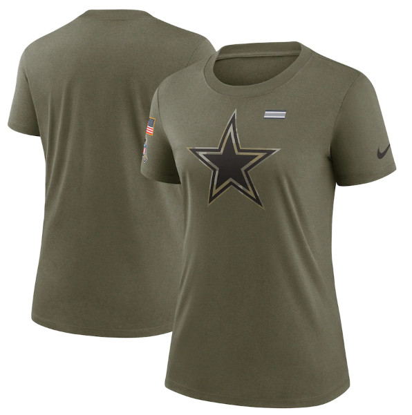 Personalized Women’s Dallas Cowboys Olive 2021 Salute To Service T-Shirt (Run Small)