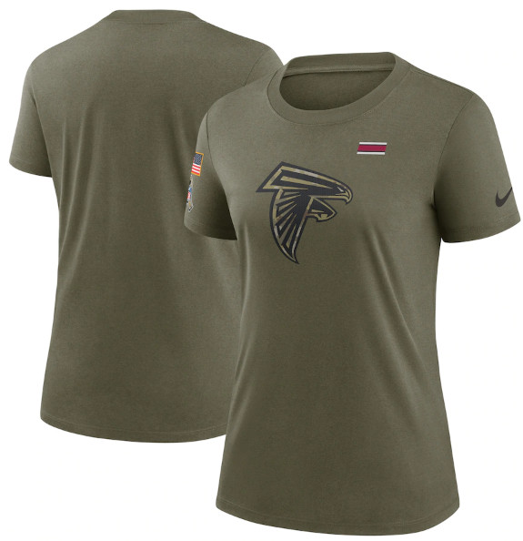 Personalized Women’s Atlanta Falcons Olive 2021 Salute To Service T-Shirt (Run Small)