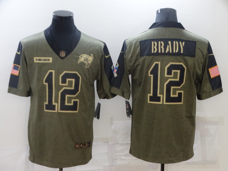 Personalized Men’s Tampa Bay Buccaneers #12 Tom Brady Olive 2021 Salute To Service Limited Player Jersey