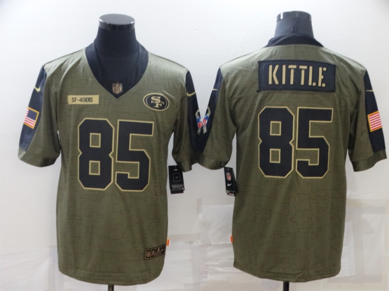 Personalized Men’s San Francisco 49ers #85 George Kittle Olive 2021 Salute To Service Limited Player Jersey