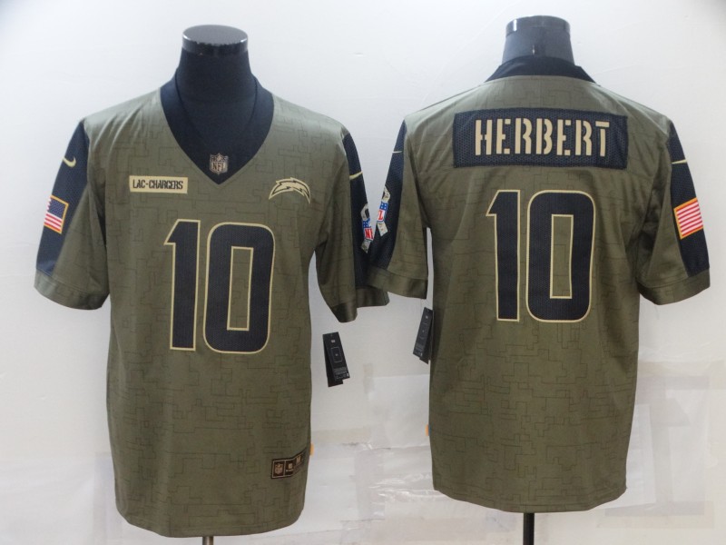 Personalized Men’s Los Angeles Chargers #10 Justin Herbert Olive 2021 Salute To Service Limited Player Jersey