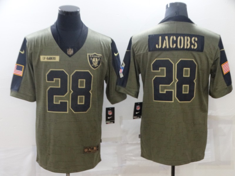 Personalized Men’s Las Vegas Raiders #28 Josh Jacobs Olive 2021 Salute To Service Limited Player Jersey