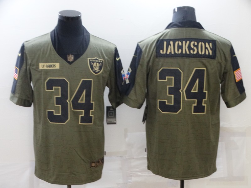 Personalized Men’s Las Vegas Raiders #34 Bo Jackson Olive 2021 Salute To Service Retired Player Limited Jersey