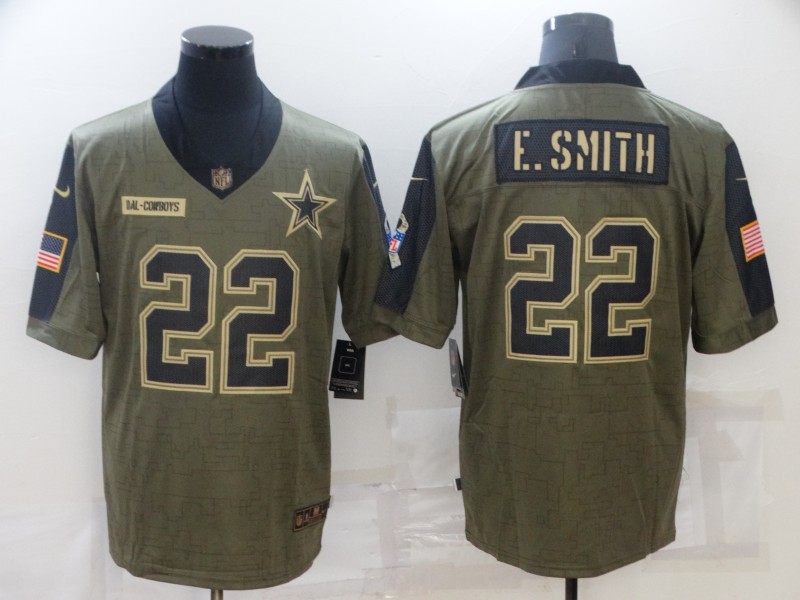Personalized Men’s Dallas Cowboys #22 Emmitt Smith Olive 2021 Salute To Service Retired Player Limited Jersey
