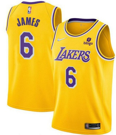 Personalized Men’s Los Angeles Lakers #6 LeBron James Bibigo Yellow Stitched Basketball Jersey