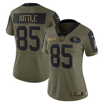Personalized Women’s San Francisco 49ers #85 George Kittle Olive 2021 Salute To Service Limited Player Jersey