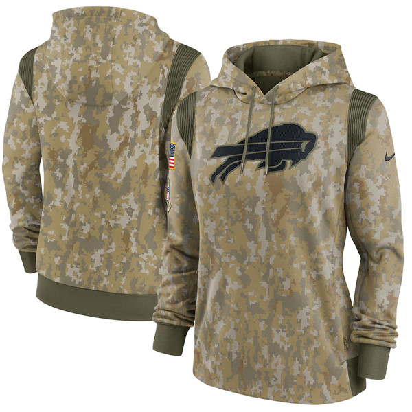 Personalized Women’s Buffalo Bills 2021 Camo Salute To Service Therma Performance Pullover Hoodie(Run Small)