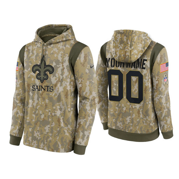 Personalized Men’s New Orleans Saints Active Player Camo 2021 Salute To Service Therma Performance Pullover Hoodie