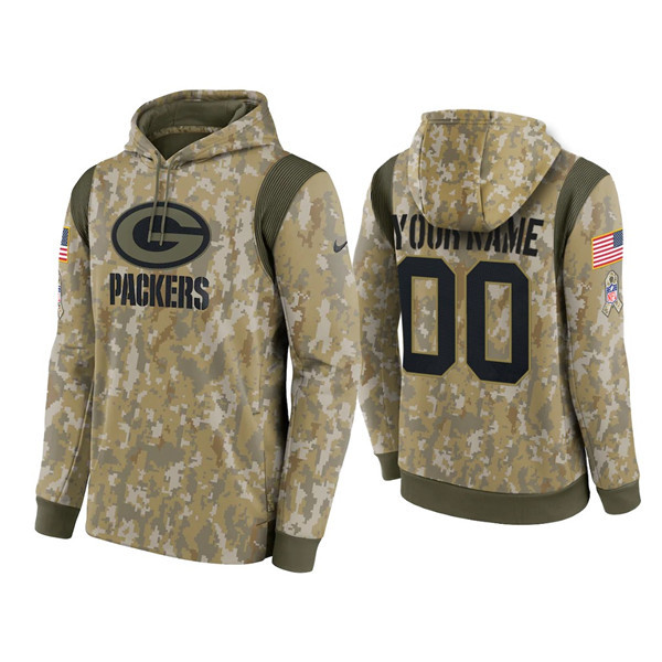 Personalized Men’s Green Bay Packers Active Player Camo 2021 Salute To Service Therma Performance Pullover Hoodie