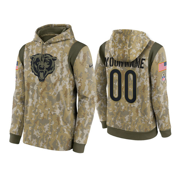Personalized Men’s Chicago Bears Active Player Camo 2021 Salute To Service Therma Performance Pullover Hoodie