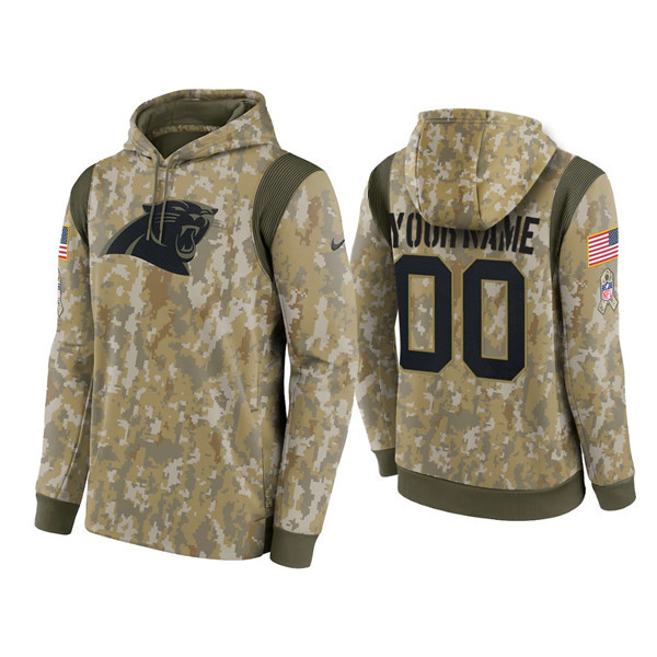 Personalized Men’s Carolina Panthers Active Player Camo 2021 Salute To Service Therma Performance Pullover Hoodie