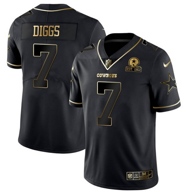Personalized Men’s Dallas Cowboys #7 Trevon Diggs Black Golden Edition Limited Stitched Jersey