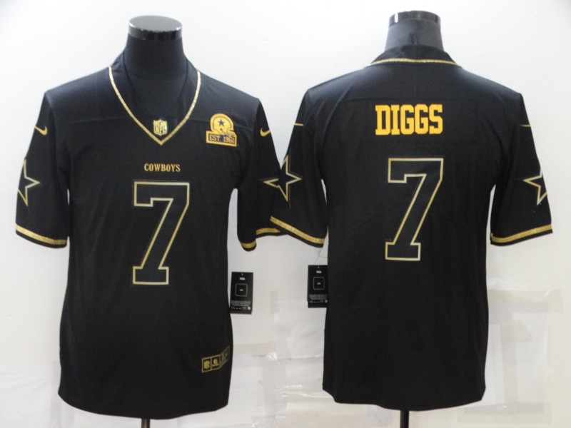 Personalized Men’s Dallas Cowboys #7 Trevon Diggs Black 60th Seasons Patch Golden Edition Stitched NFL Limited Jersey