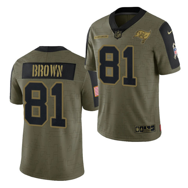 Personalized Men’s Tampa Bay Buccaneers #81 Antonio Brown 2021 Olive Salute To Service Limited Stitched Jersey