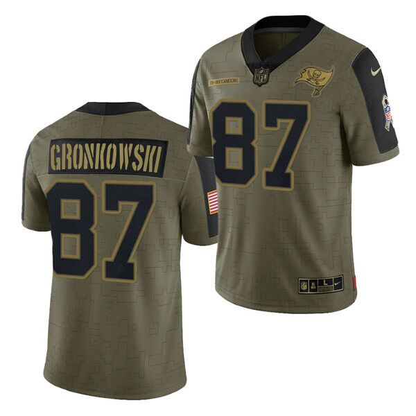Personalized Men’s Tampa Bay Buccaneers #87 Rob Gronkowski 2021 Olive Salute To Service Limited Stitched Jersey