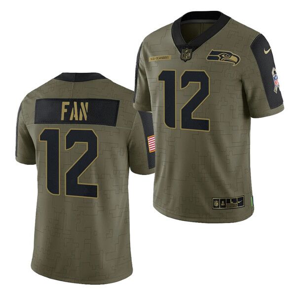 Personalized Men’s Seattle Seahawks #12 Fan 2021 Olive Salute To Service Limited Stitched Jersey
