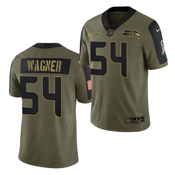 Personalized Men’s Seattle Seahawks #54 Bobby Wagner 2021 Olive Salute To Service Limited Stitched Jersey