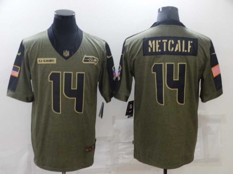 Personalized Men’s Seattle Seahawks #14 DK Metcalf Olive 2021 Salute To Service Limited Player Jersey