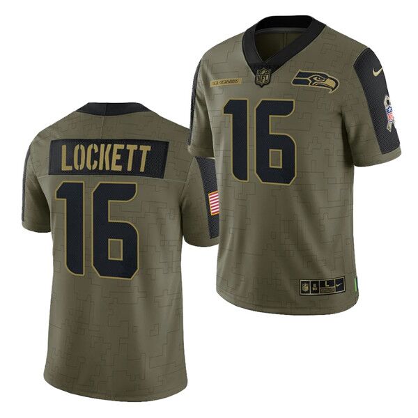 Personalized Men’s Seattle Seahawks #16 Tyler Lockett 2021 Olive Salute To Service Limited Stitched Jersey