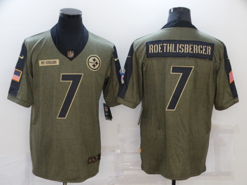 Personalized Men’s Pittsburgh Steelers #7 Ben Roethlisberger 2021 Olive Salute To Service Limited Stitched Jersey