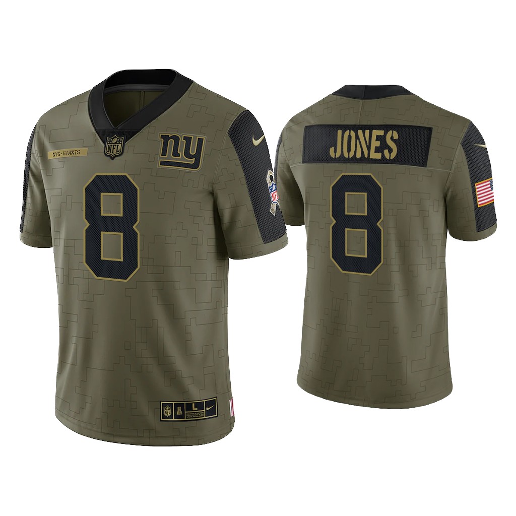Personalized Men’s New York Giants #8 Daniel Jones 2021 Olive Salute To Service Limited Stitched Jersey
