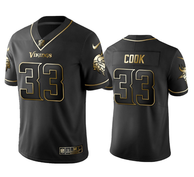 Personalized Men’s Minnesota Vikings #33 Dalvin Cook Black Golden Edition Limited Stitched Jersey