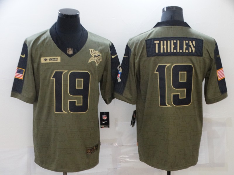 Personalized Men’s Minnesota Vikings #19 Adam Thielen 2021 Olive Salute To Service Limited Stitched Jersey