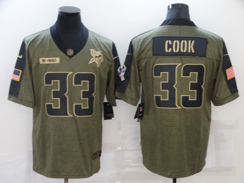 Personalized Men’s Minnesota Vikings #33 Dalvin Cook Olive 2021 Salute To Service Limited Player Jersey