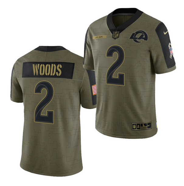Personalized Men’s Los Angeles Rams #2 Robert Woods 2021 Olive Salute To Service Limited Stitched Jersey