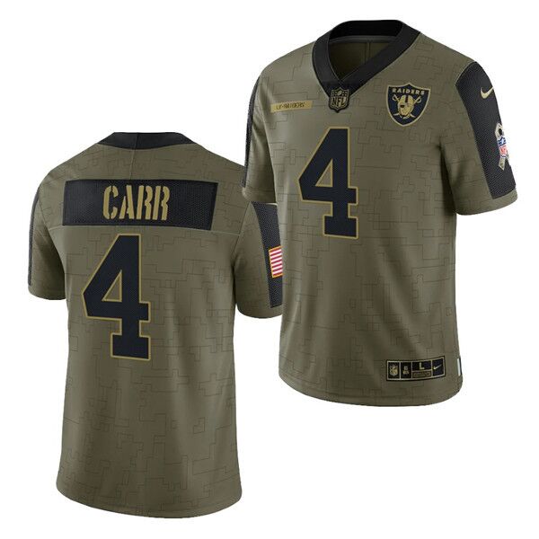 Personalized Men’s Las Vegas Raiders #4 Derek Carr 2021 Olive Salute To Service Limited Stitched Jersey