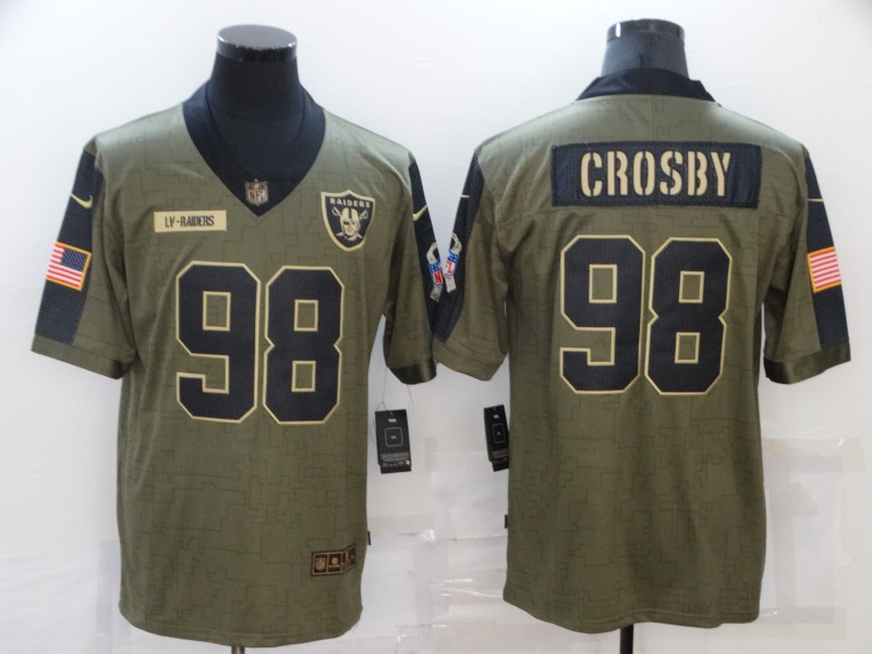 Personalized Men’s Las Vegas Raiders #98 Maxx Crosby 2021 Olive Salute To Service Limited Stitched Jersey