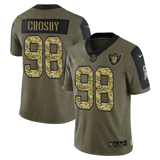 Personalized Men’s Las Vegas Raiders #98 Maxx Crosby 2021 Olive Camo Salute To Service Limited Stitched Jersey