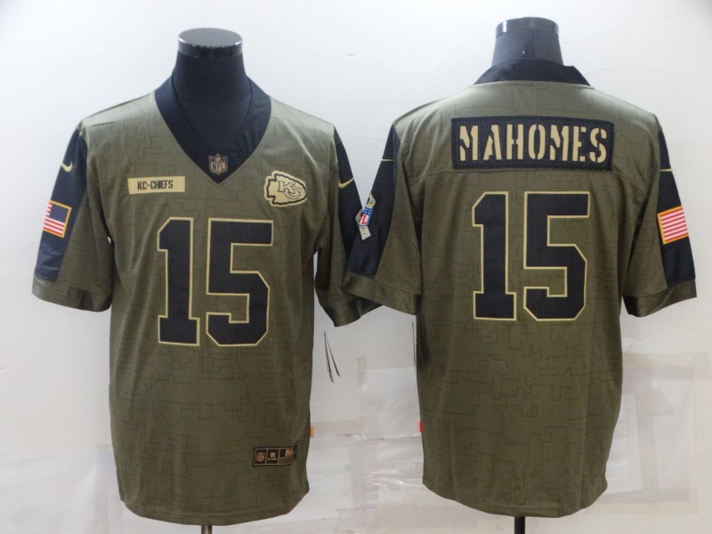 Personalized Men’s Kansas City Chiefs #15 Patrick Mahomes Olive 2021 Salute To Service Limited Player Jersey