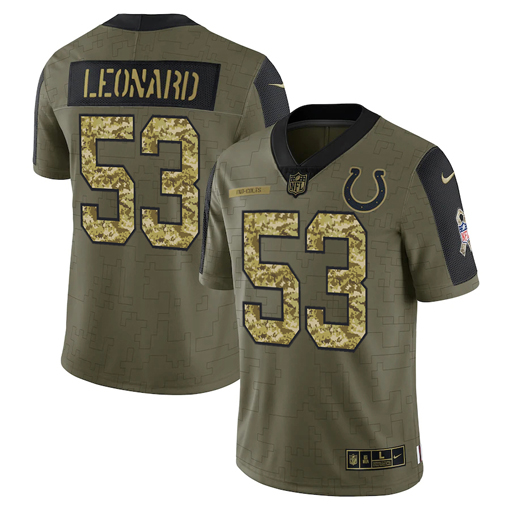 Personalized Men’s Indianapolis Colts #53 Darius Leonard 2021 Olive Camo Salute To Service Limited Stitched Jersey