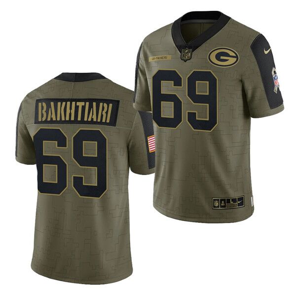 Personalized Men’s Green Bay Packers #69 David Bakhtiari 2021 Olive Salute To Service Limited Stitched Jersey