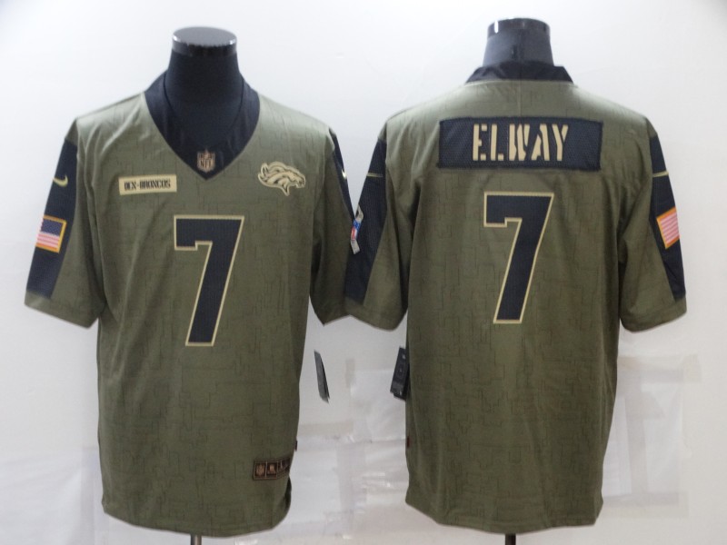 Personalized Men’s Denver Broncos #7 John Elway Olive 2021 Salute To Service Retired Player Limited Jersey