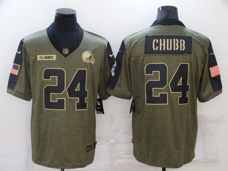 Personalized Men’s Cleveland Browns #24 Nick Chubb Olive 2021 Salute To Service Limited Player Jersey